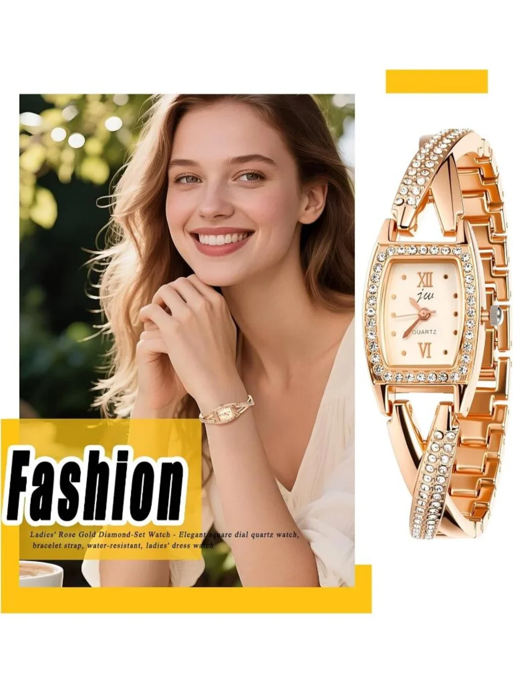 Women's Rose Gold Rhinestone Bling Iced Out Bracelet Stainless Steel Band Watch